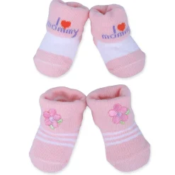 Baby Moo I Love Mommy Floral Newborn Breathable Infant Cotton Socks - Pink