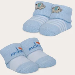 Baby Moo I Love Mommy Printed Elegent Socks Booties Pack of 2 - Blue