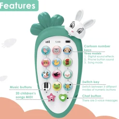 Baby Moo intelligent Bunny Interactive Musical Mobile Phone Toy For Kids With 20 Built-in Songs, Animal Sounds & Chat Button - Light Green