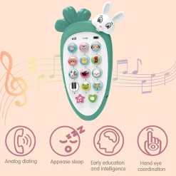 Baby Moo intelligent Bunny Interactive Musical Mobile Phone Toy For Kids With 20 Built-in Songs, Animal Sounds & Chat Button - Light Green
