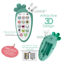Baby Moo intelligent Bunny Interactive Musical Mobile Phone Toy For Kids With 20 Built-in Songs, Animal Sounds & Chat Button - Light Green