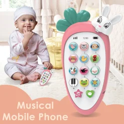 Baby Moo intelligent Bunny Interactive Musical Mobile Phone Toy For Kids With 20 Built-in Songs, Animal Sounds & Chat Button - Pink