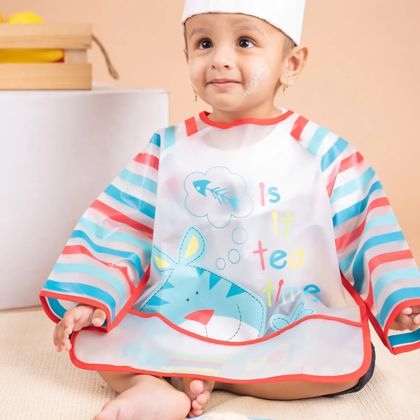 Baby Moo It's Meal Time Long Sleeves Waterproof Wear Me Bib - Blue