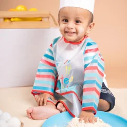 Baby Moo It's Meal Time Long Sleeves Waterproof Wear Me Bib - Blue