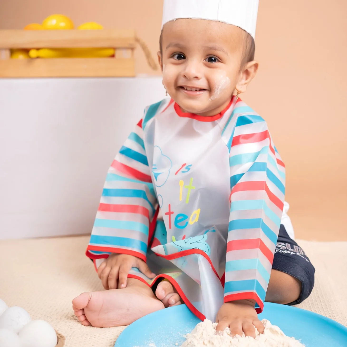 Baby Moo It's Meal Time Long Sleeves Waterproof Wear Me Bib - Blue