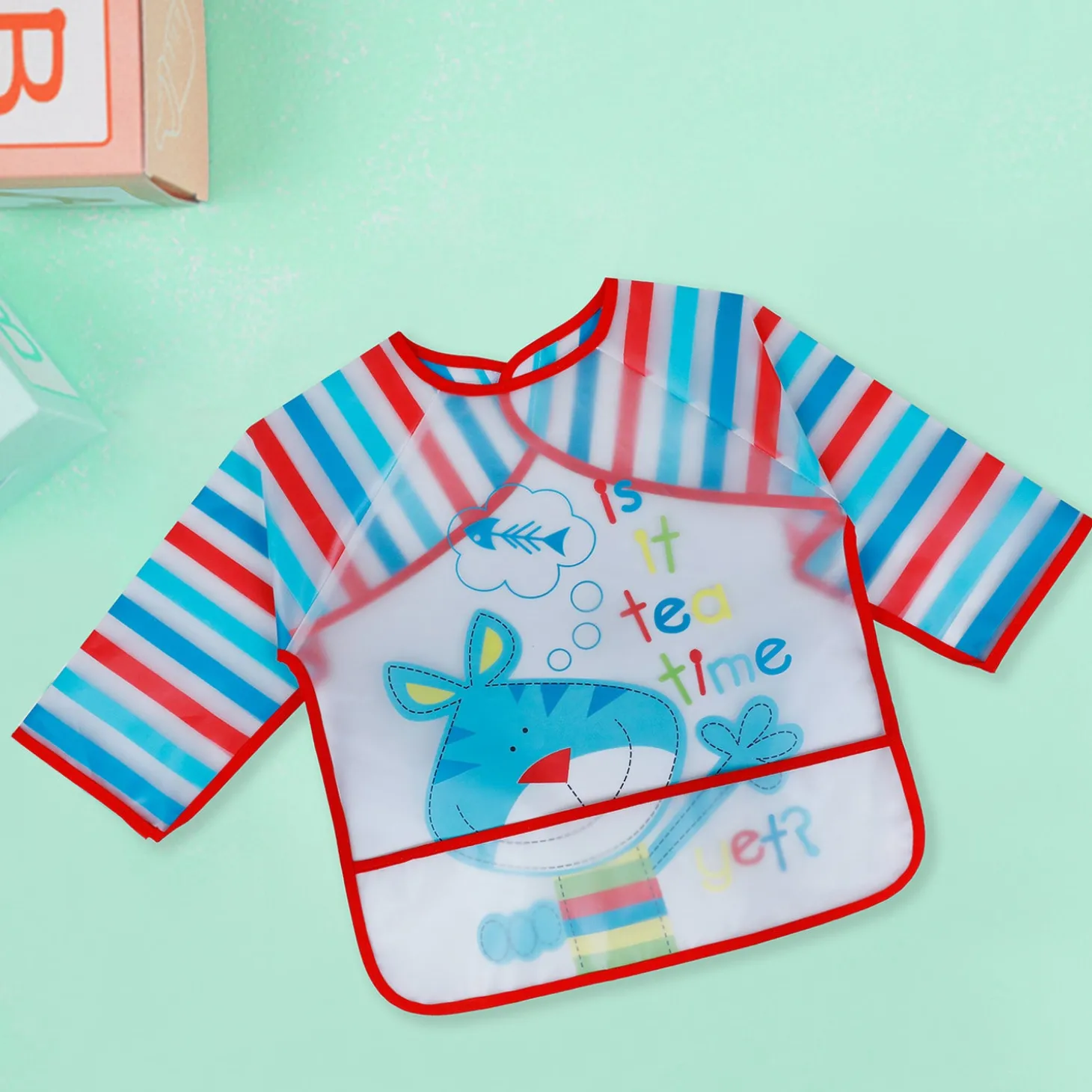 Baby Moo It's Meal Time Long Sleeves Waterproof Wear Me Bib - Blue