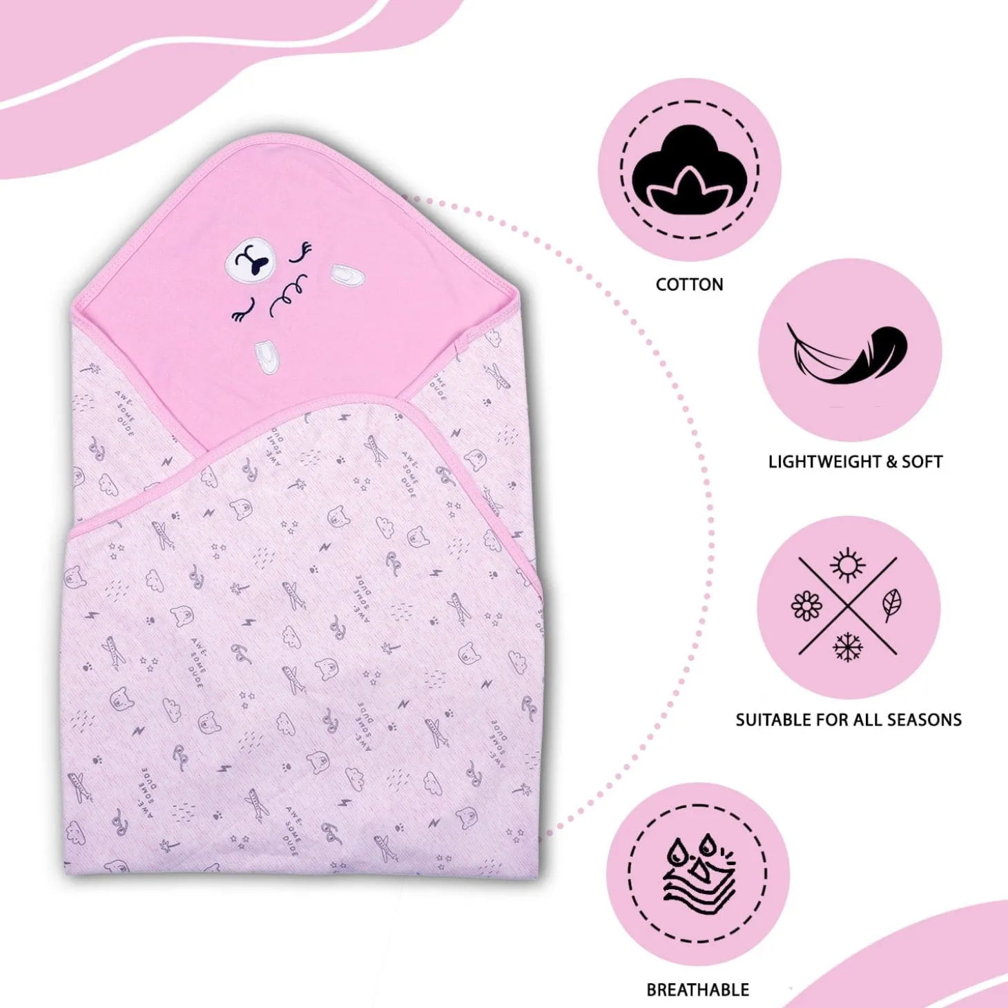 Baby Moo Jet Set Doggo Soft Reversible Wrapper - Pink