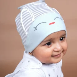 Baby Moo Jolly Kitty All Season Stretchable Hosiery Warm 3D Beanie Cap - Blue