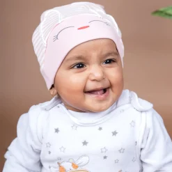 Baby Moo Jolly Kitty All Season Stretchable Hosiery Warm 3D Beanie Cap - Pink