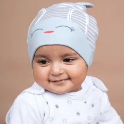 Baby Moo Jolly Kitty All Season Stretchable Hosiery Warm 3D Beanie Cap - Blue