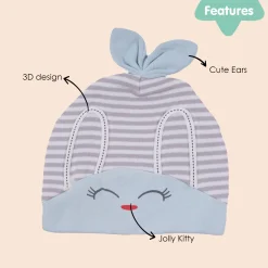 Baby Moo Jolly Kitty All Season Stretchable Hosiery Warm 3D Beanie Cap - Blue