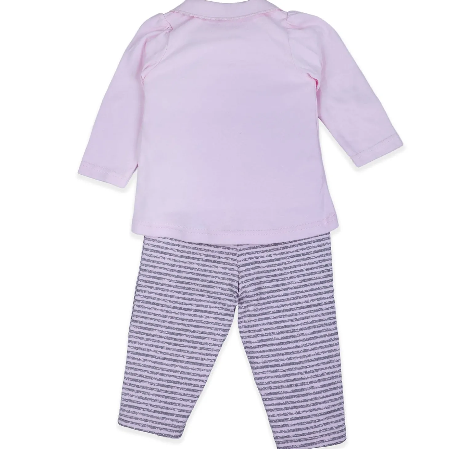 Baby Moo Jumping Bunny Embroidered Long Sleeve 2pcs Casual Baby Suit - Pink