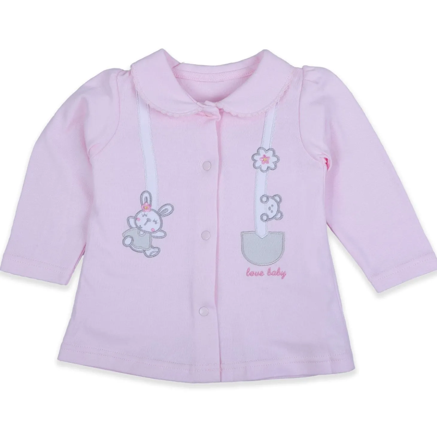 Baby Moo Jumping Bunny Embroidered Long Sleeve 2pcs Casual Baby Suit - Pink