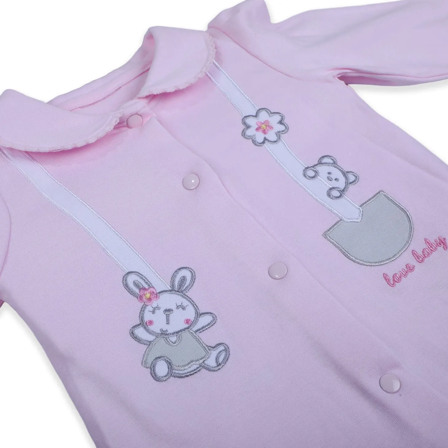Baby Moo Jumping Bunny Embroidered Long Sleeve 2pcs Casual Baby Suit - Pink