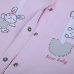 Baby Moo Jumping Bunny Embroidered Long Sleeve 2pcs Casual Baby Suit - Pink