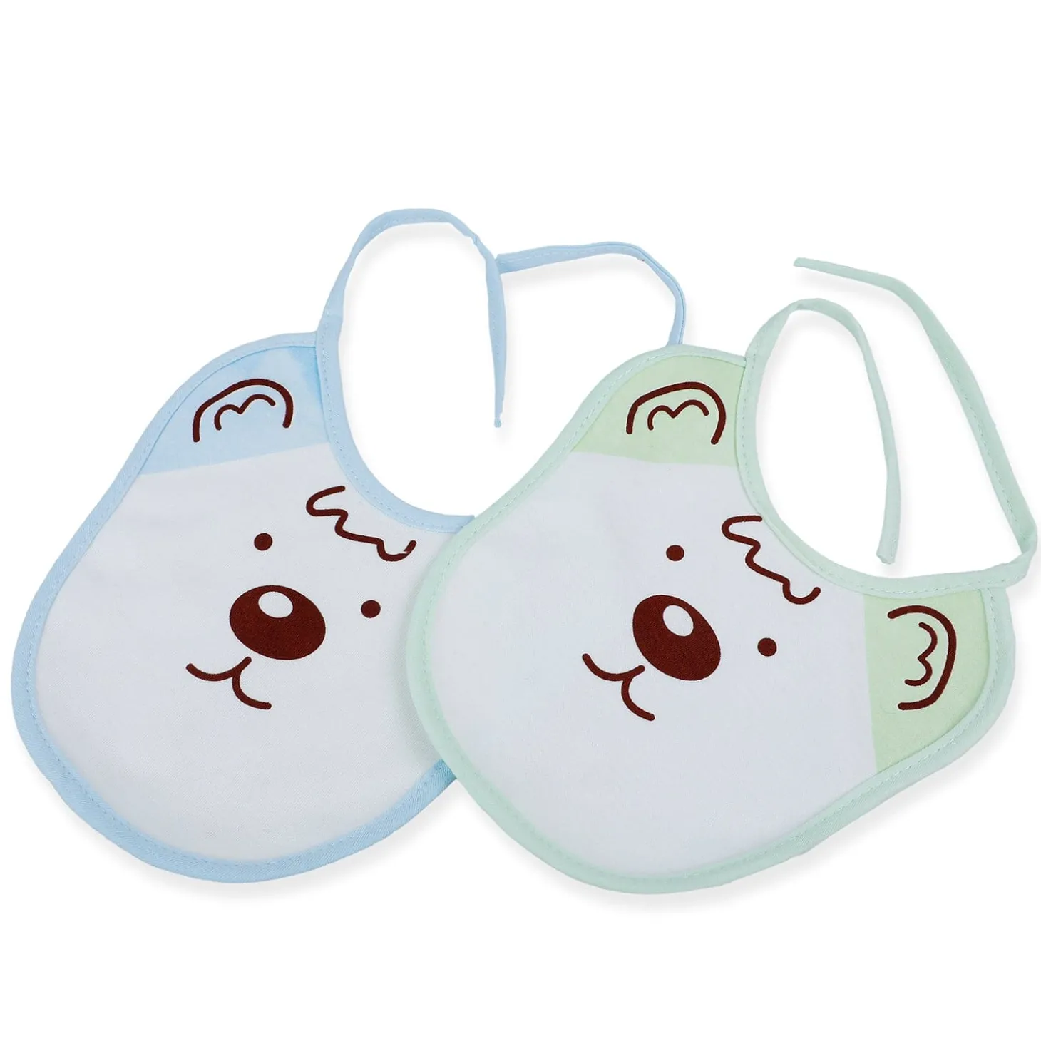 Baby Moo Junior Teddy Pack Of 2 Adjustable Tie Knot Cotton Bibs - Green