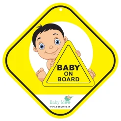 Baby Moo Kids On Board Car Safety Sign With Vacuum Suction Cup Clip - Yellow