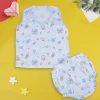 Baby Moo Kite Flying Bear Pure Cotton Sleeveless Vest With Matching Bottom 2pcs Set - Blue