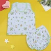 Baby Moo Kite Flying Bear Pure Cotton Sleeveless Vest With Matching Bottom 2pcs Set - Green