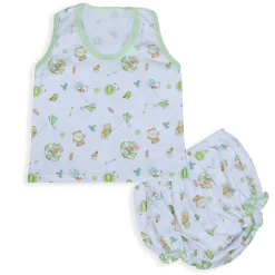 Baby Moo Kite Flying Bear Pure Cotton Sleeveless Vest With Matching Bottom 2pcs Set - Green