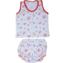 Baby Moo Kite Flying Bear Pure Cotton Sleeveless Vest With Matching Bottom 2pcs Set - Red