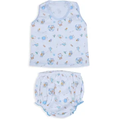 Baby Moo Kite Flying Bear Pure Cotton Sleeveless Vest With Matching Bottom 2pcs Set - Blue