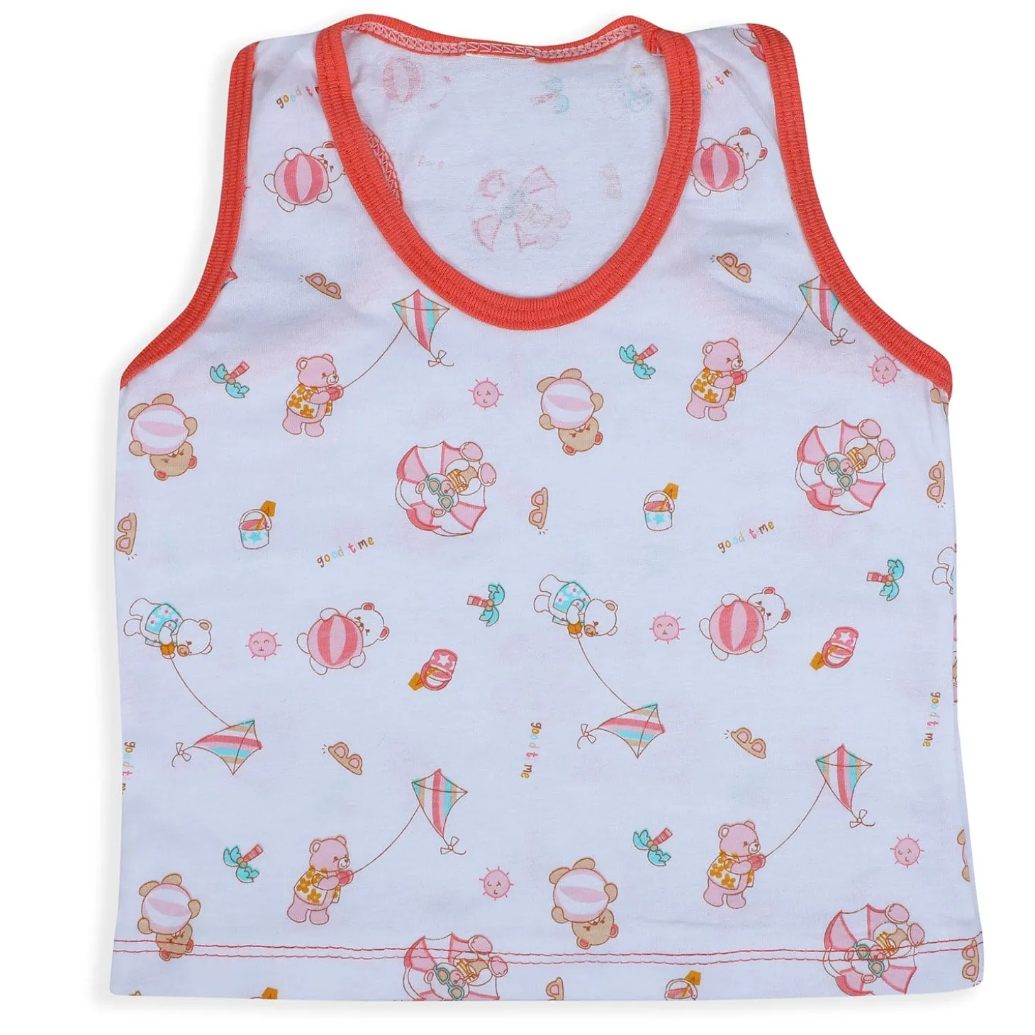Baby Moo Kite Flying Bear Pure Cotton Sleeveless Vest With Matching Bottom 2pcs Set - Red