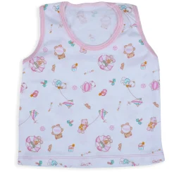 Baby Moo Kite Flying Bear Pure Cotton Sleeveless Vest With Matching Bottom 2pcs Set - Pink
