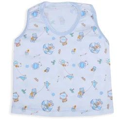 Baby Moo Kite Flying Bear Pure Cotton Sleeveless Vest With Matching Bottom 2pcs Set - Blue