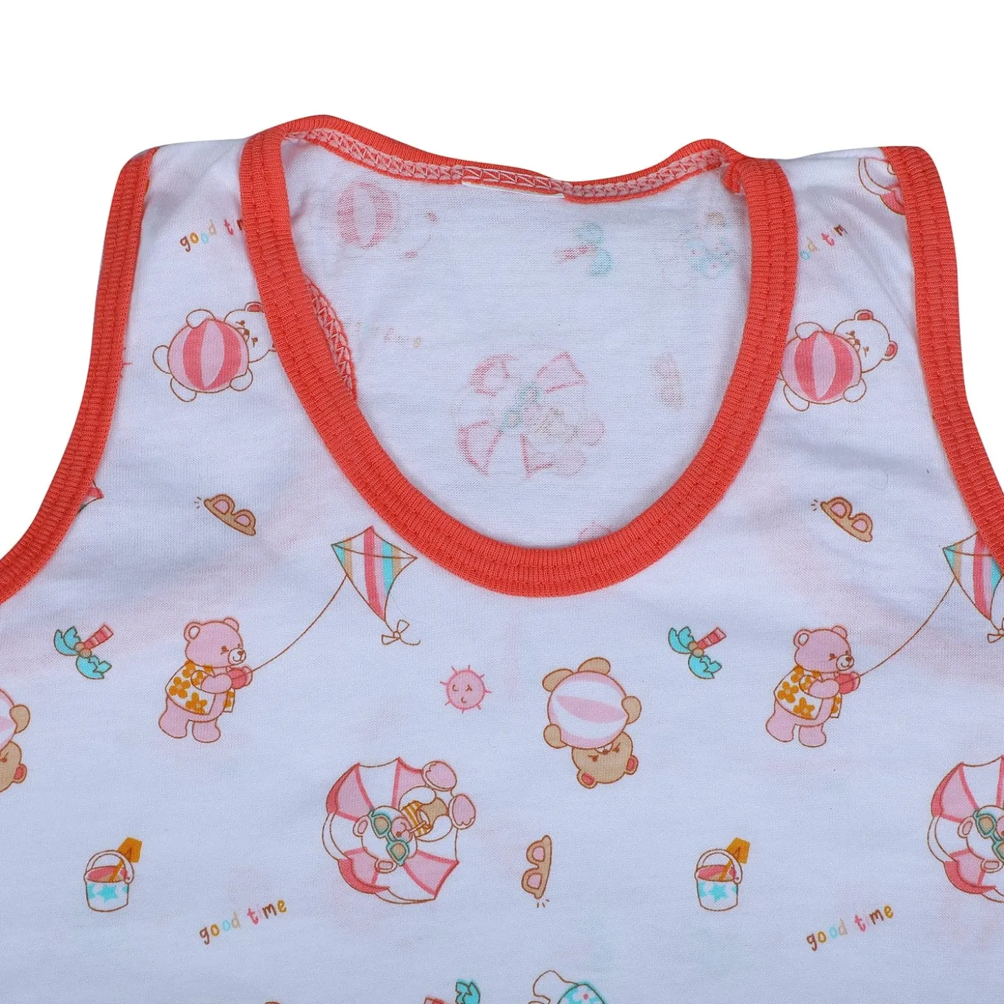 Baby Moo Kite Flying Bear Pure Cotton Sleeveless Vest With Matching Bottom 2pcs Set - Red