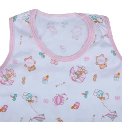 Baby Moo Kite Flying Bear Pure Cotton Sleeveless Vest With Matching Bottom 2pcs Set - Pink