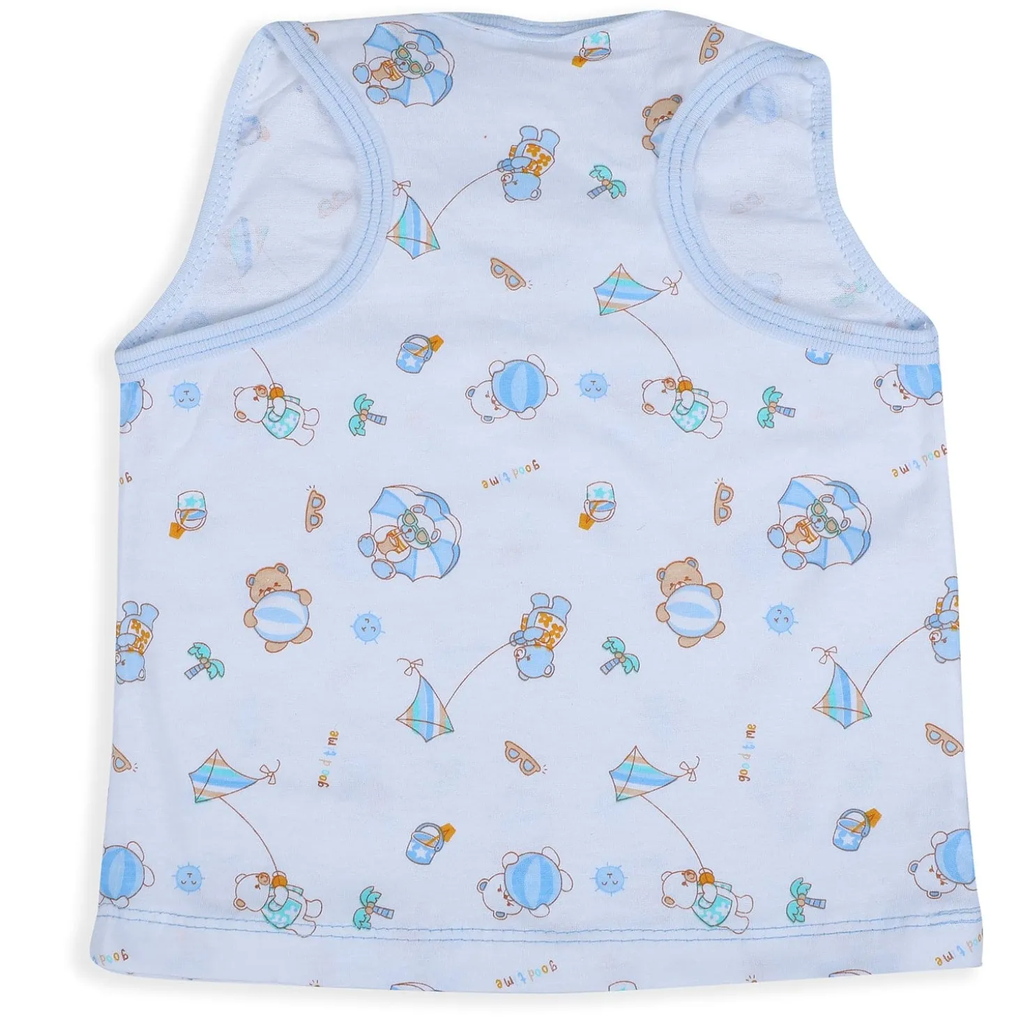 Baby Moo Kite Flying Bear Pure Cotton Sleeveless Vest With Matching Bottom 2pcs Set - Blue