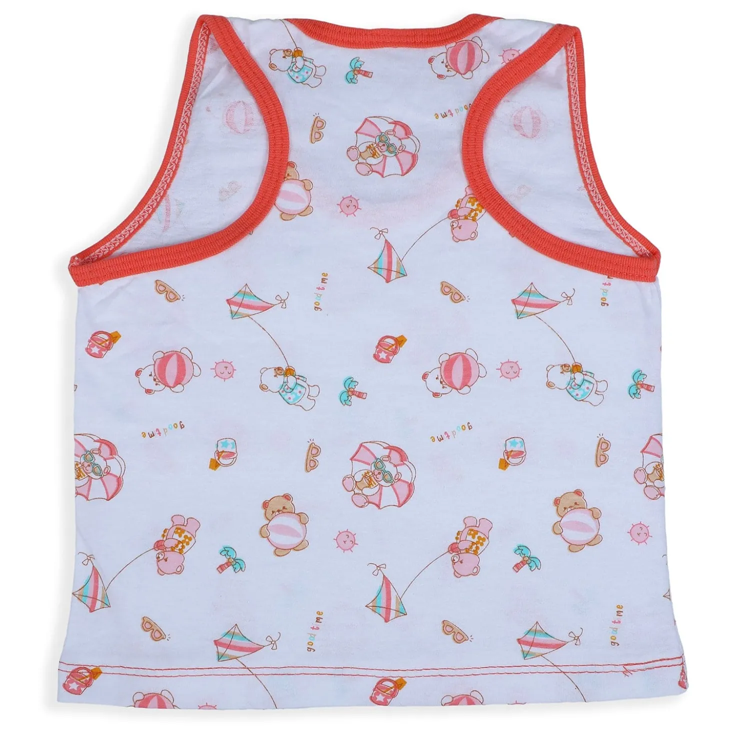 Baby Moo Kite Flying Bear Pure Cotton Sleeveless Vest With Matching Bottom 2pcs Set - Red