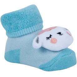 Baby Moo Kitty And Cow 3D Rattle Anti-Skid Socks Booties Pack of 2 - Peach, Green