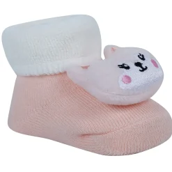 Baby Moo Kitty And Cow 3D Rattle Anti-Skid Socks Booties Pack of 2 - Peach, Green