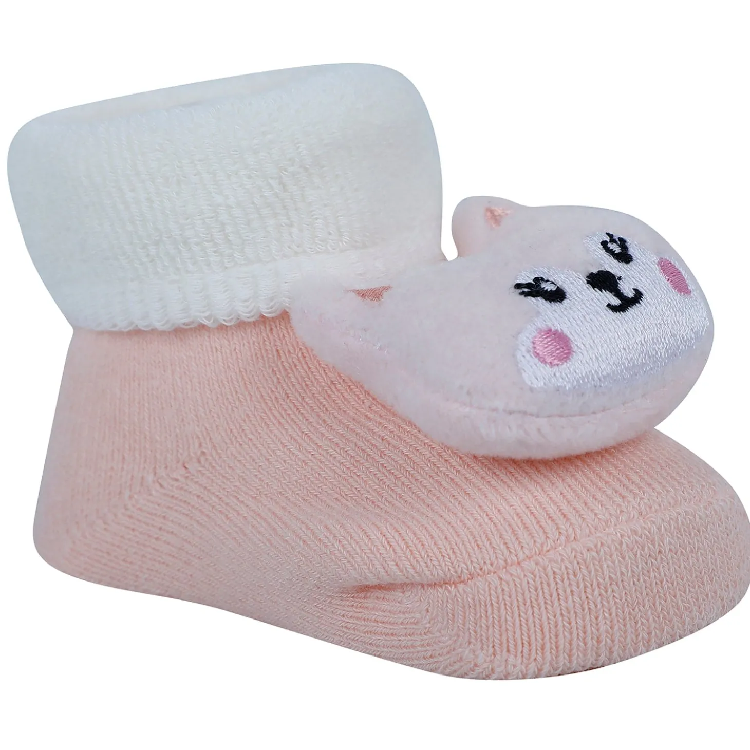 Baby Moo Kitty And Cow 3D Rattle Anti-Skid Socks Booties Pack of 2 - Peach, Green