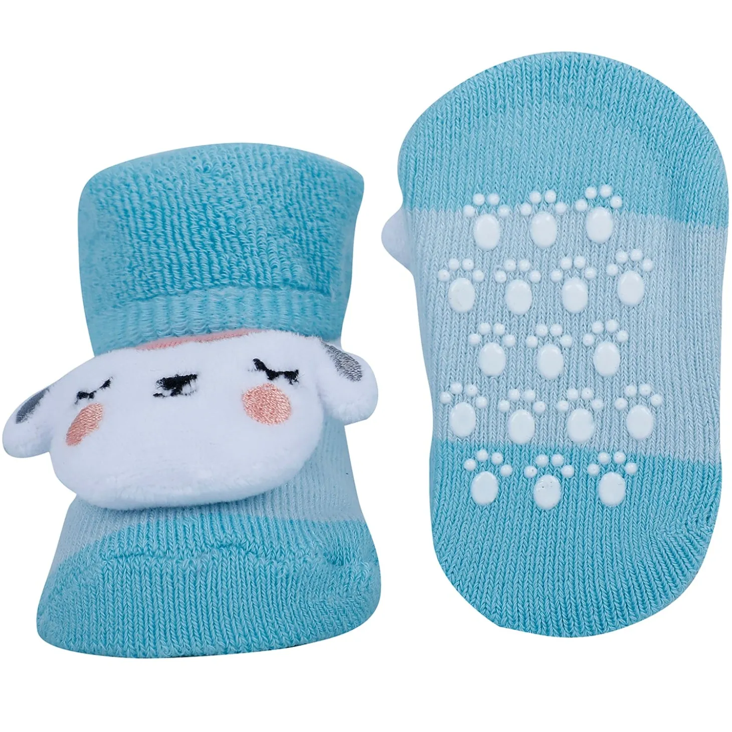 Baby Moo Kitty And Cow 3D Rattle Anti-Skid Socks Booties Pack of 2 - Peach, Green