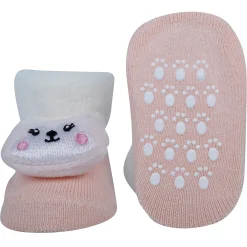 Baby Moo Kitty And Cow 3D Rattle Anti-Skid Socks Booties Pack of 2 - Peach, Green