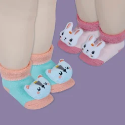 Baby Moo Kitty And Rabbit 3D Rattle Anti-Skid Socks Booties Pack of 2 - Orange, Pink