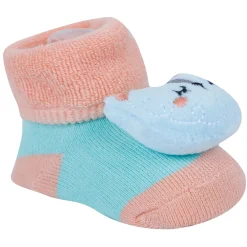 Baby Moo Kitty And Rabbit 3D Rattle Anti-Skid Socks Booties Pack of 2 - Orange, Pink