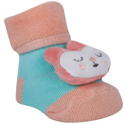 Baby Moo Kitty And Rabbit 3D Rattle Anti-Skid Socks Booties Pack of 2 - Pink, Orange