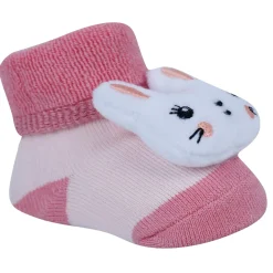 Baby Moo Kitty And Rabbit 3D Rattle Anti-Skid Socks Booties Pack of 2 - Orange, Pink