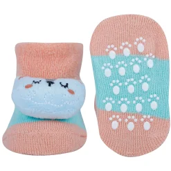 Baby Moo Kitty And Rabbit 3D Rattle Anti-Skid Socks Booties Pack of 2 - Orange, Pink