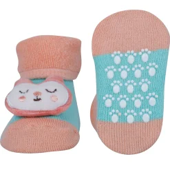 Baby Moo Kitty And Rabbit 3D Rattle Anti-Skid Socks Booties Pack of 2 - Pink, Orange