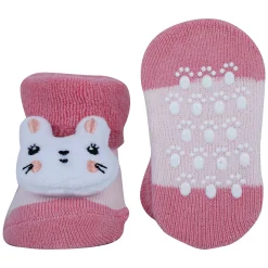 Baby Moo Kitty And Rabbit 3D Rattle Anti-Skid Socks Booties Pack of 2 - Orange, Pink