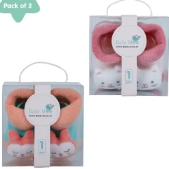 Baby Moo Kitty And Rabbit 3D Rattle Anti-Skid Socks Booties Pack of 2 - Pink, Orange