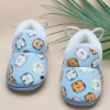Baby Moo Kitty Face Printed Soft Slip-On Anti-Skid Plush Warm Booties - Blue