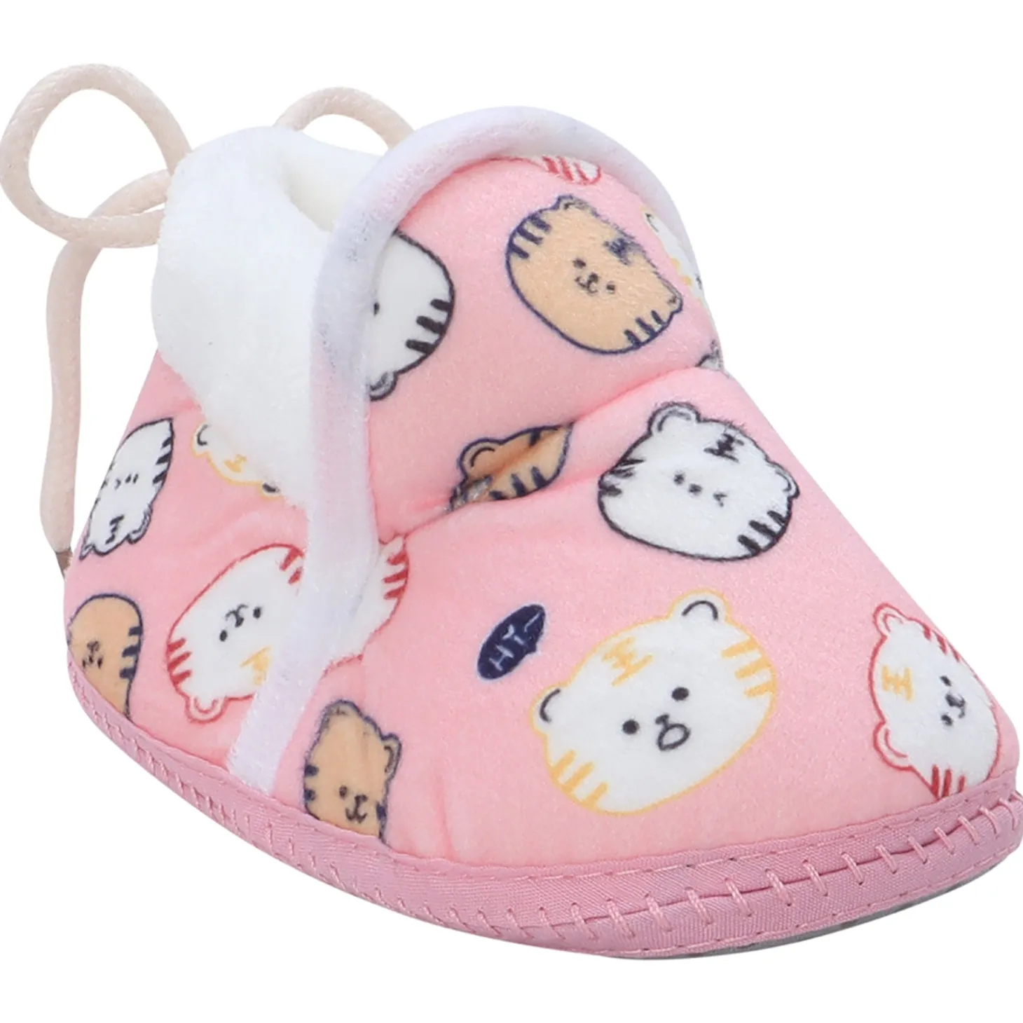 Baby Moo Kitty Face Printed Soft Slip-On Anti-Skid Plush Warm Booties - Pink