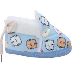Baby Moo Kitty Face Printed Soft Slip-On Anti-Skid Plush Warm Booties - Blue
