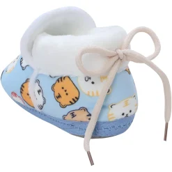 Baby Moo Kitty Face Printed Soft Slip-On Anti-Skid Plush Warm Booties - Blue